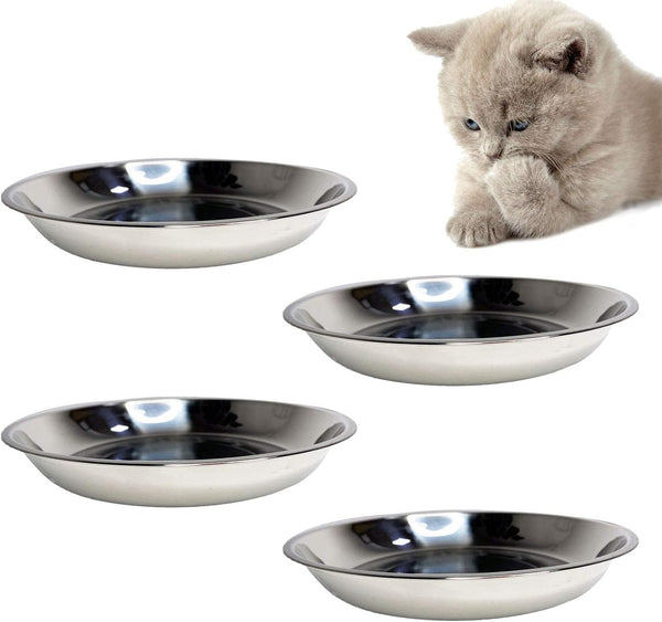 kathson Stainless Steel Whisker Relief Cat Bowl, 4 pcs Shallow Wide Bowls for Pet Cat & Dog Feeding
