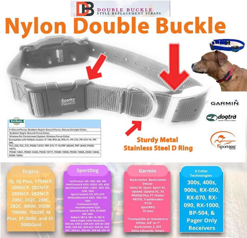 Sparky Pet Co ECollar Replacement Strap, Double Buckle Dog Collar, Rugged Nylon, Adjustable, Neon Orange