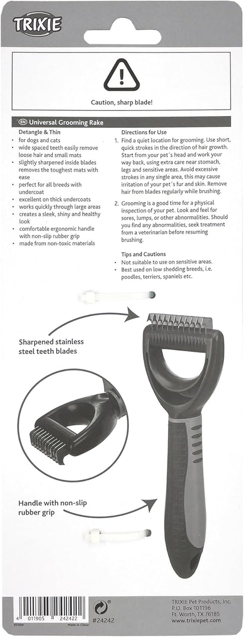 TRIXIE Pet Universal Grooming Rake, 2.5" x 7" for Cats and Dogs, Detangle and Thin