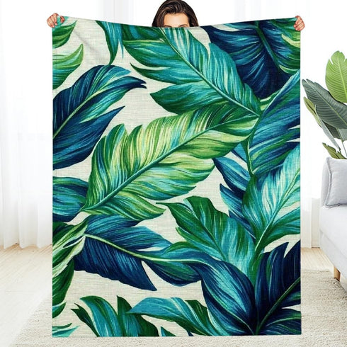 PALNKART 40x50in Tropical Leaf Lightweight Flannel Blanket for Sofa Bed Travel Camping Chair, Soft Warm Multifunctional