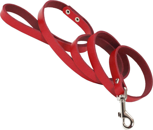 Dogs My Love Genuine Leather Classic Dog Leash, 4 Ft Long, 9 Sizes (Small, Width: 12mm - 1/2", Red)