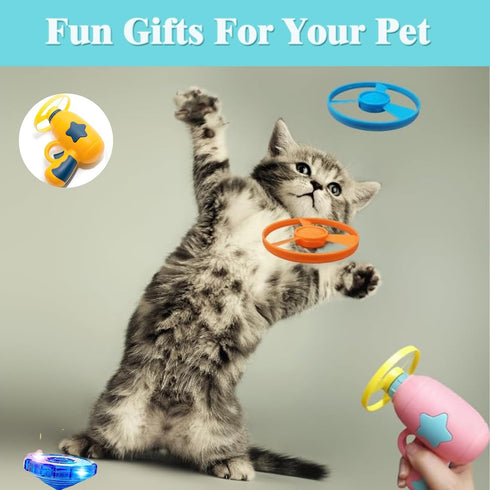 1 5 Flying Cat Toy for Indoor Kitten, Interactive Cat Fetch Toy with Light Up Spinning Tops, and Propellers, Flying dis