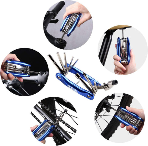 YBEKI Bike Repair Tool Kits - Bicycle Tool Set with Saddle Bag and Bicycle multi-tool Chain Tool (blue Tool kits 10 in 1 + Bag) by YBEKI