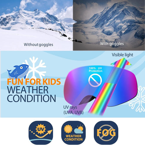 Kids Ski Goggles, Snow Ski Goggles for Youth Teens Boys and Girls, Ages 5-14