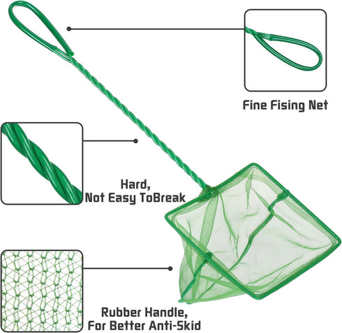 3in 4in 6in Aquarium Fish Net Fine Mesh Net Quick Catch Nets Nylon Fishing Nets with Long Plastic Handle for Fish Tank, Green by DAGUANZHI
