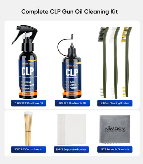 3.4oz 2oz CLP Gun Cleaning Oil Kit-Includes Gun Oil Needle Lubricant, Gun Brushes Reusable Cloth Swabs and Patches,Gun