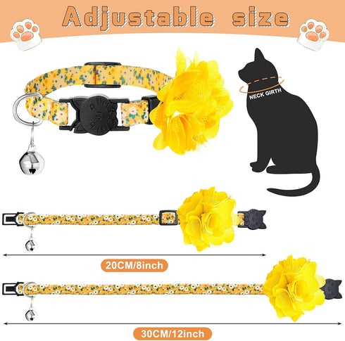 Weewooday 4 Pcs Spring Cat Collars for Girls, Adjustable Floral Collars with Bell for Holiday Party and Daily