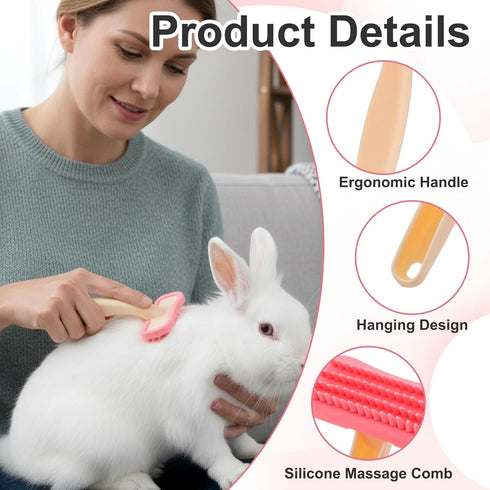 Yuanan 2Pcs Bunny and Guinea Pig Brush, Rabbit Grooming Brush Kit, Soft Silicone Bunny Brushes for Small Pets, Cats