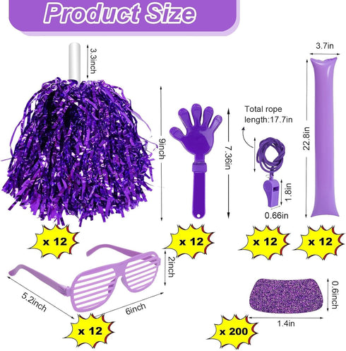 148 Pcs Team Spirit Accessories,Cheerleading Pom Poms Hand Clappers Noisemakers Whistles Shutter Glasses Eye Black