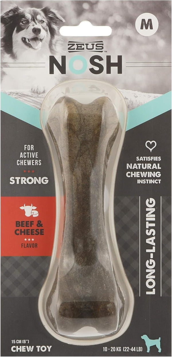 ZEUS Nosh Strong Dog Chew Bones, Long Lasting Dog Chew Toys for Aggressive Chewers, Medium Beef & Cheese Flavor
