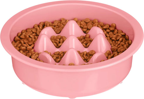 The Niner Slow Feed Bowl: Raised Peaks to Slow Down Pets Eating, Fits Elevated Feeders, Holds up to 2 Cups (Pink)