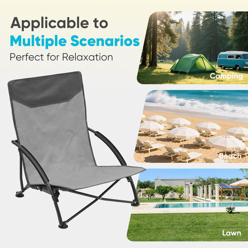 Sekey Portable Beach Chair, Lightweight Camping Chair with Carry Bag, Low Folding Beach Chair for Adults, Compact