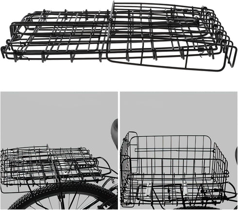 Commutes DOITOOL Folding Rear Bike Basket Black Wire Mesh Storage Gadget for Electric and Road Bikes Sturdy Cargo