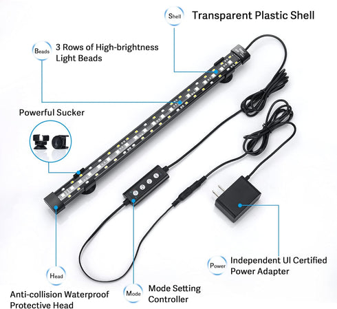 hygger 24/7 Mode Submersible Aquarium LED Light, Full Spectrum Hidden Fish Tank Light with Adjustable Timer