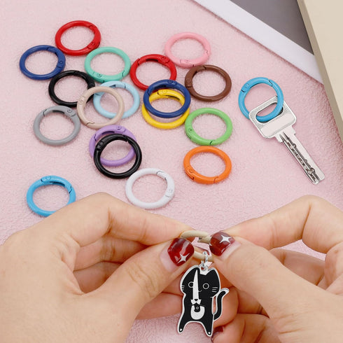 Penitue 34pcs 0.94in (17 Spring O Rings, Colorful Round Snap Keyring Metal Carabiner Clips Loose Leaf Book Binder Rings