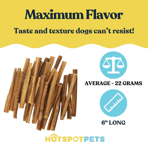 Hotspot Pets Bully Sticks 6 Inch - 10 Pack Premium Natural Long Lasting Beef Pizzle Treats for Medium Dogs