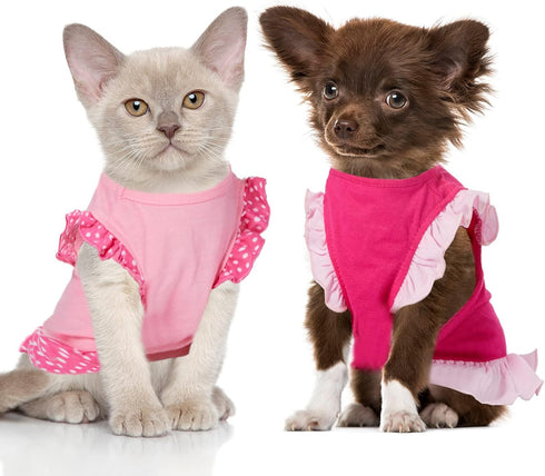 2 Pieces Dog Dresses for Cute Girl Dogs, Summer Clothes Apparel for Cats (OMG and Angel, Small)