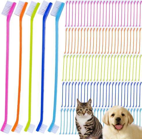 200PCS Pet Toothbrush Set, 5 Colors Dual-Ended Dog Cat Tooth Brushes Bulk