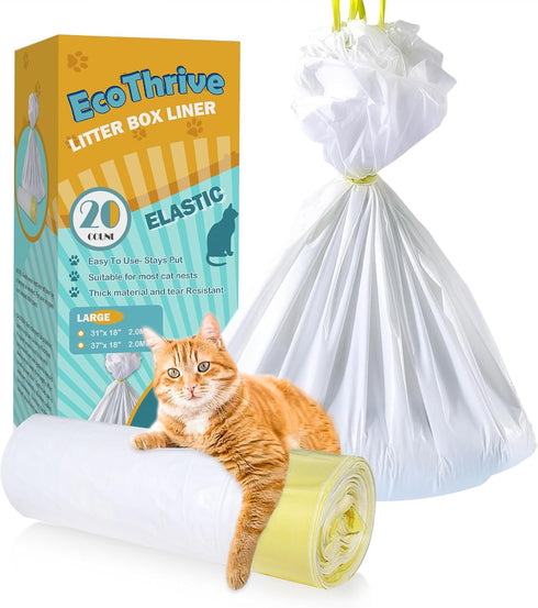 20 Count Cat Litter Liners, Large Drawstring Extra Thick Kitty Litter Box Bags (Medium 31" x 18")