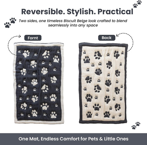 Seamless 3D 28x40 PetMat in Charcoal/Beige| Organic Cotton Crate Pad for Small Dogs, Cats & Nursery | & Reversible |
