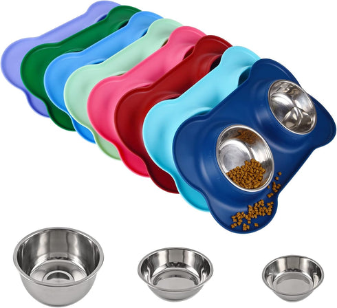 Dog Bowls 2 Stainless Steel Bowls for Pet Food and Water Feeder with Non Spill Skid Resistant Silicone Mat
