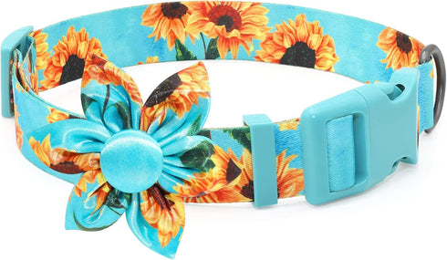 Cute Dog Collar - Fancy Floral Boy Dog Collar with Sunflower Bowtie for Small Medium Large Dogs, Spring Summer Design