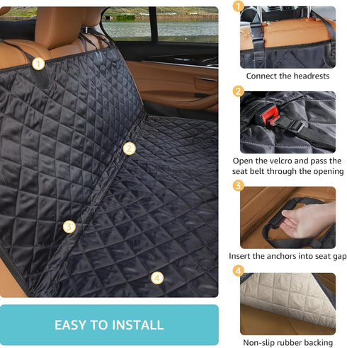 100% Hammock Dog Car Seat Cover for Back Seat | Mesh Window & Safety Belt | Waterproof Dog for Safe Travel with Side