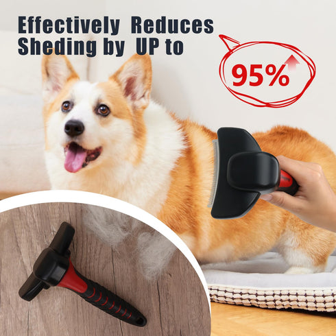 HOP Professional Dog Deshedding Brush for Short Haired Dogs & Cats, Anti-Slip Handle, Detachable Head, Home of Paws