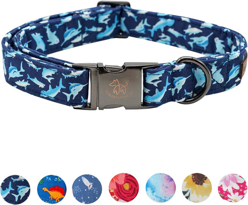 Elegant little tail Adjustable Dog Collar, Blue Shark Pattern, Durable Cute Gift for X-Small Dogs