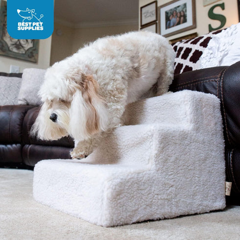 Best Pet Supplies Dog Stairs - Ash Gray Linen - 3-Step - Non-Slip Foam Pet Steps for Small Dogs & Cats