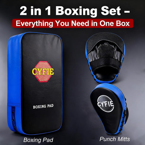 2-in-1 Set, MMA Boxing Pads Punch Mitts & Kick Pad Combo for Kids & Adults, Adjustable Training Gear for Boxing