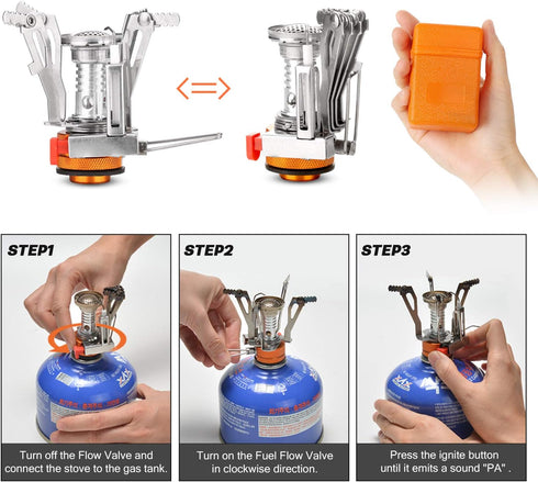Odoland 16pcs Camping Cookware Set - Folding Camping Stove, Non-Stick Lightweight Pot Pan Kettle Set for Outdoor