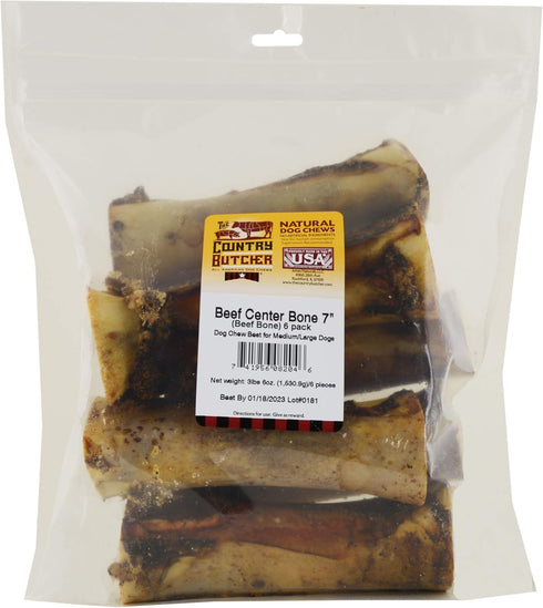 7" Beef Marrow Dog Bones for Large & Medium Breed Chewers, Natural, Tough Chew Toy, Made in The USA, 6 Count