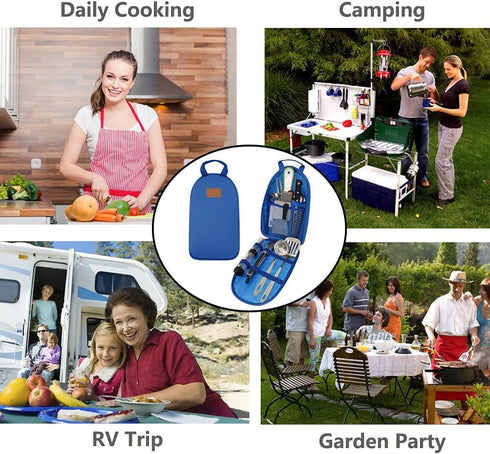 Gold Armour 13 Piece Camp Kitchen Utensil Organizer Set, Portable BBQ Camping Gear & Accessories Kit