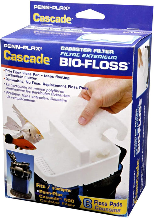 Penn-Plax Cascade Bio-Floss Replacement Poly Fiber Floss Pads, 6 Pack for Cascade 1200 & 1500 Filters