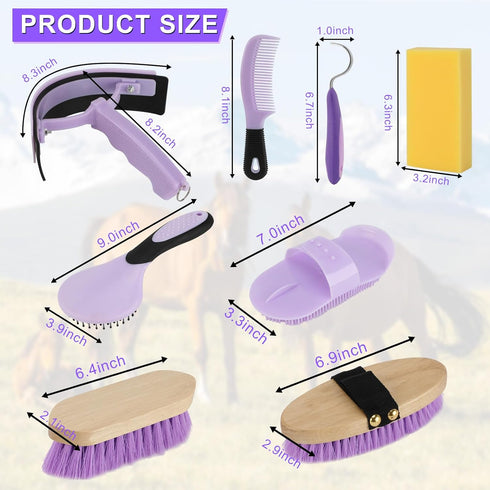 9-Piece Set Complete Horse Grooming with Tote Bag - Essential Tools for Beginners (Purple)