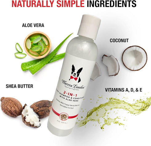 2-in-1 8 oz Warren London Puppy Shampoo & Conditioner | Tearless Baby-Powder Scent | Moisturizing Aloe & Shea Butter