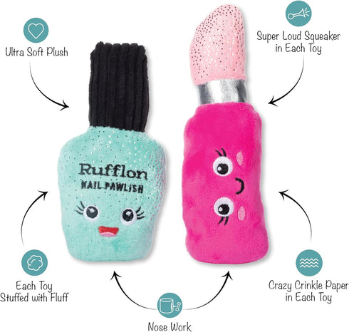 Fringe Studio Plush Dog Toy Set with Treat Pockets for Interactive Play, Wake Up and Make Up, 2 Piece Set, Pet Shop Collection (124010)