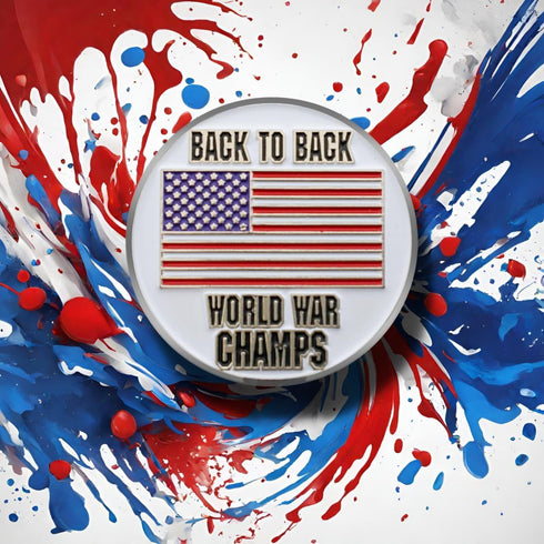 Value Pack of 3 Back to Back World War Champs Golf Ball Markers, Magnetic American Flag Golf Ball Markers