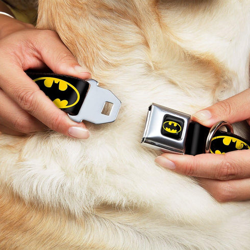 Dog Collar Seatbelt Buckle Batman Shield, Black Yellow, 15 to 26 Inches, 1.0 Inch Wide