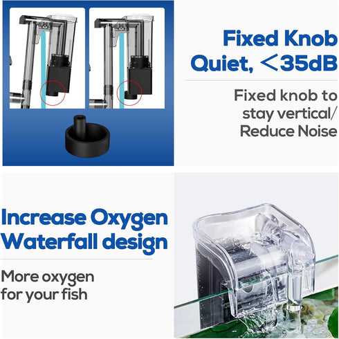 5 Gallon Aquarium Filter with Surface Skimmer, Small Quiet Hang on Back Filter for Fish Tank