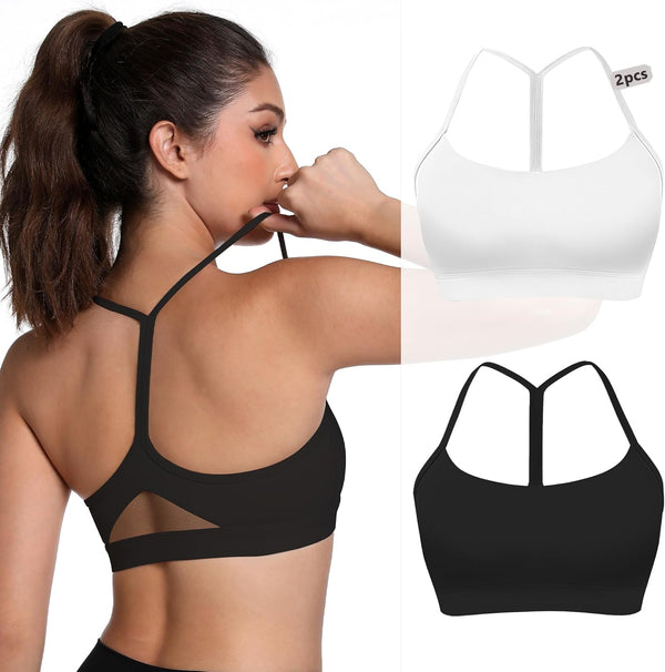 2 Pack Y Back Sports Bras, Racerback Padded Yoga Workout Top with