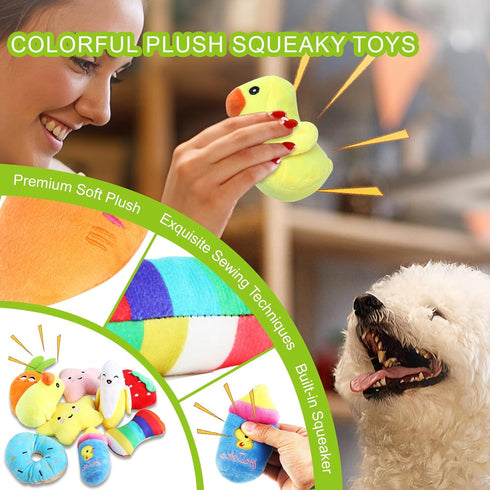 24 Pack Colorful Puppy Chew Toys for Teething - Plush Squeaky, Rope Chew Toys & Dog Treat Ball to Keep Them Busy