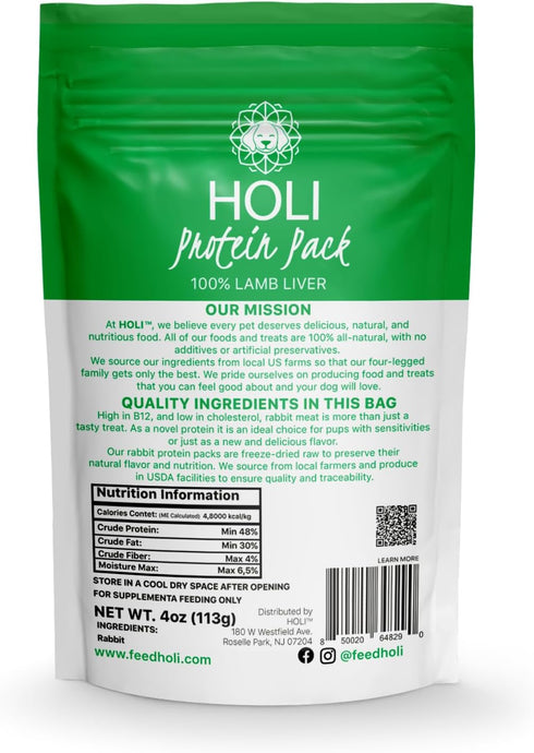 HOLI Rabbit Single Ingredient Dog Food Protein Topper - 4oz - Grain Free, Gluten Free, Human-Grade Freeze Dried Mix