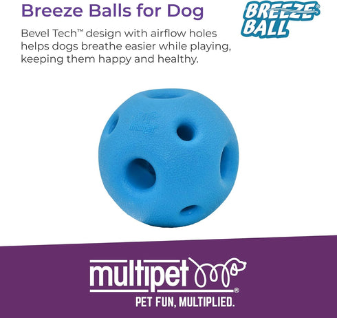 (1 Count, 3, Multipet Breeze Balls for Dog - Bevel Tech Interactive Dog Toy w/Holes for Breathing - Flotable Ball