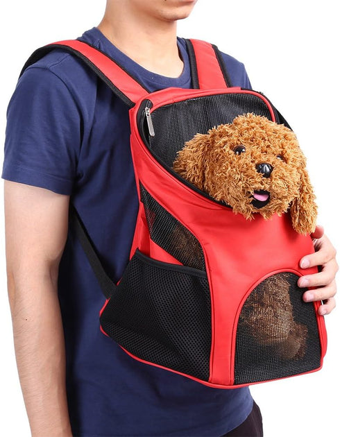 Pet Carrier Backpack, Dog Front Carrier, Cat Backpack Carrier for Traveling, Hiking, Cycling with Ventilated Mesh (Red)