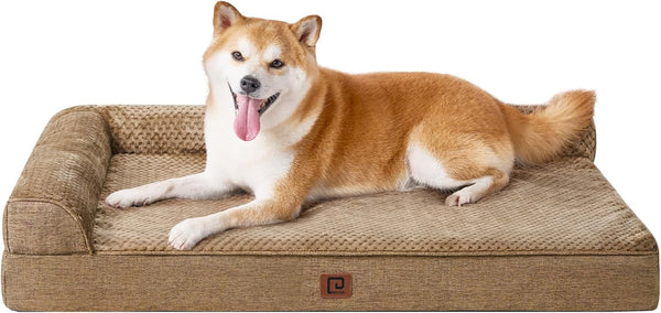 EHEYCIGA Memory Foam Orthopedic Dog Beds, Washable Dog Bed with Waterproof Lining, Removable Cover, 36x27 Inches, Camel
