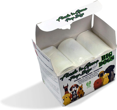 PetBro 6 (60 Flush 'n Gone Poop Bag for BIG DOGS - rolls Bags) - Flushable Poop Bags for Better Environment