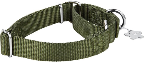 Martingale Dog Collar, Anti-Escape High Density Nylon Adjustable Collar for Medium and Large Dogs - Military Green, M