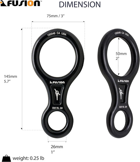 Fusion Climb Figure 8 Descender - Aluminum Descender, Black